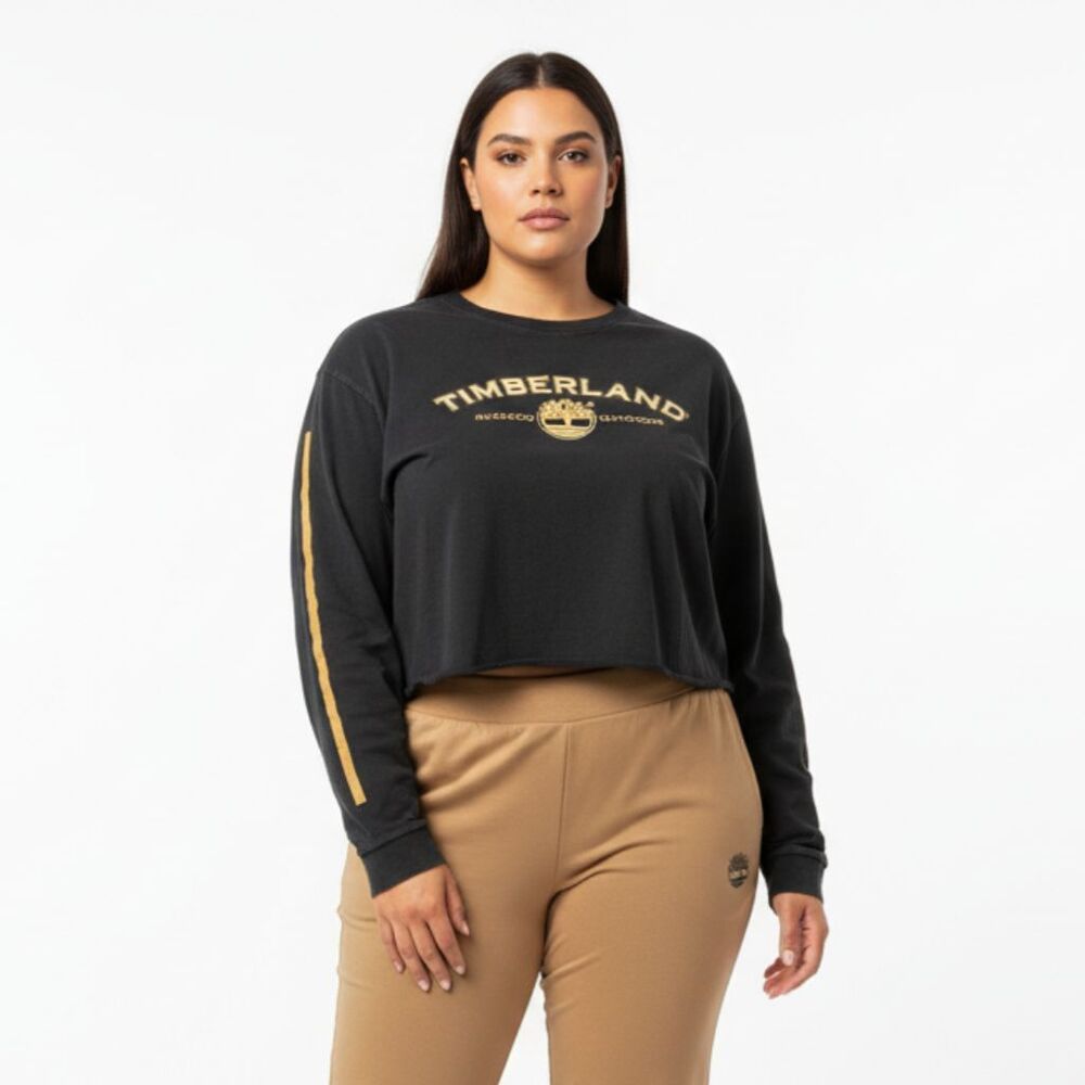 Timberland Gray Logo Print Long Sleeve Oversize Cropped Sweatshirt Top XXL